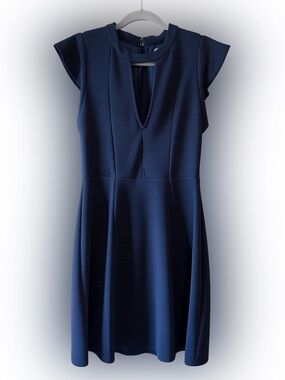 BCBGeneration Navy Blue Keyhole Cutout Fit & Flare Dress Size M